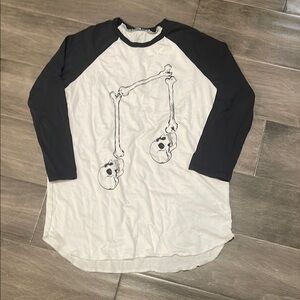 Lauren Moshi - Black and White Skeleton Graphic Baseball Sleeve Shirt